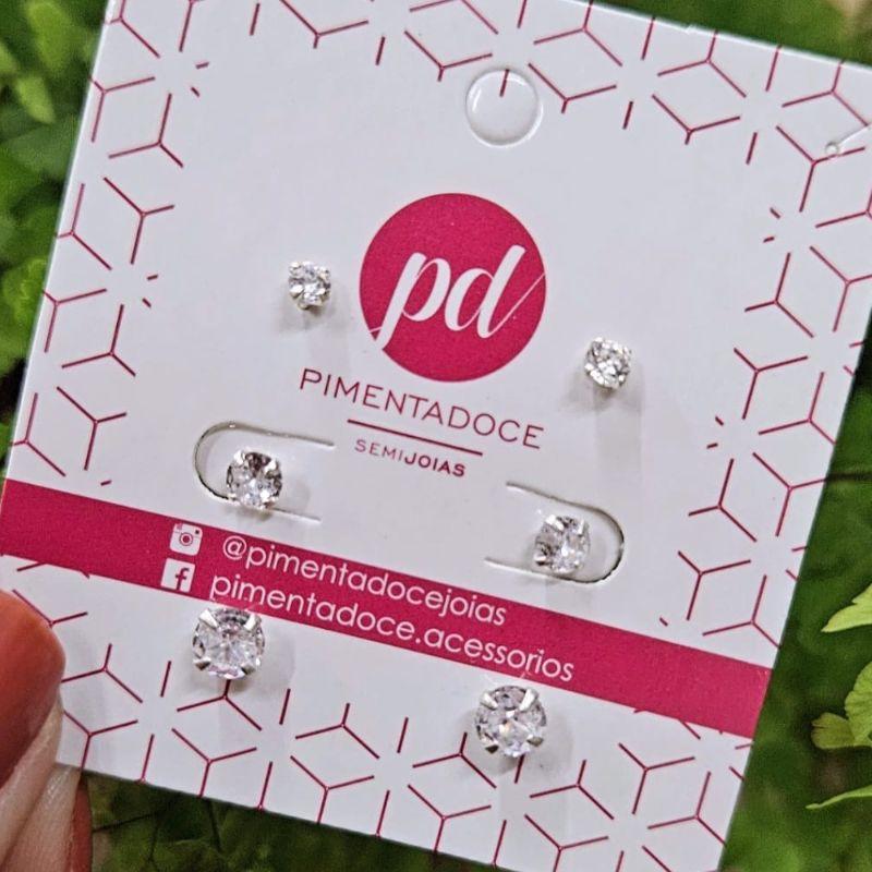 Brinco Trio Zirconia Redonda Garra Prata