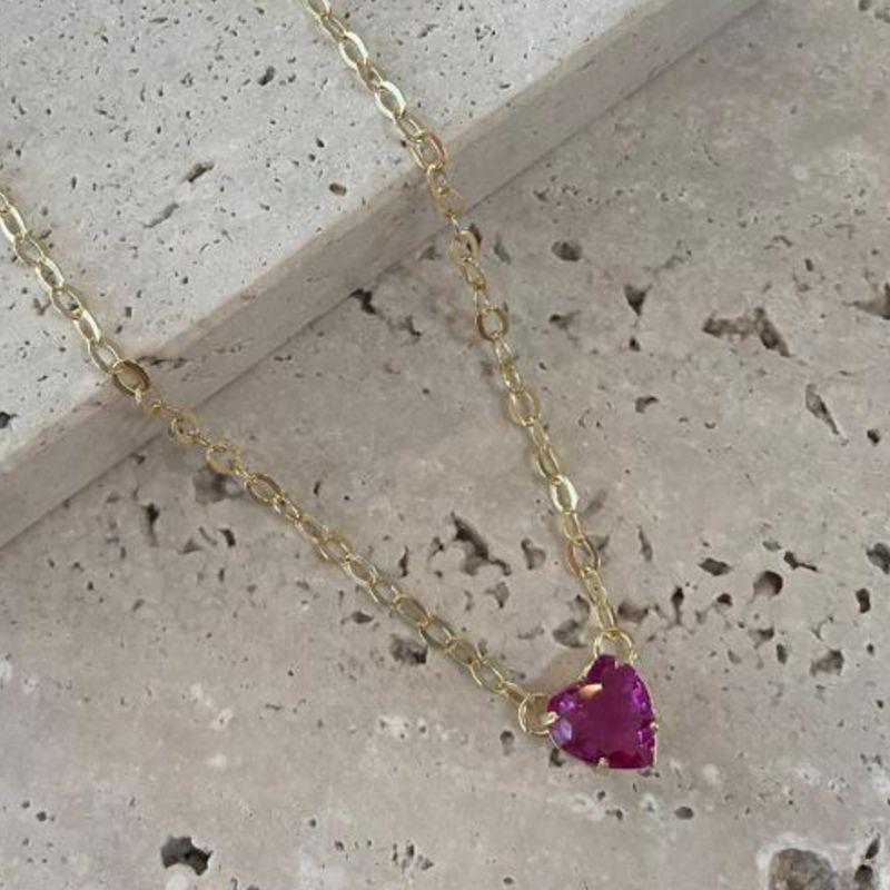 Choker Coração Pedra Pink