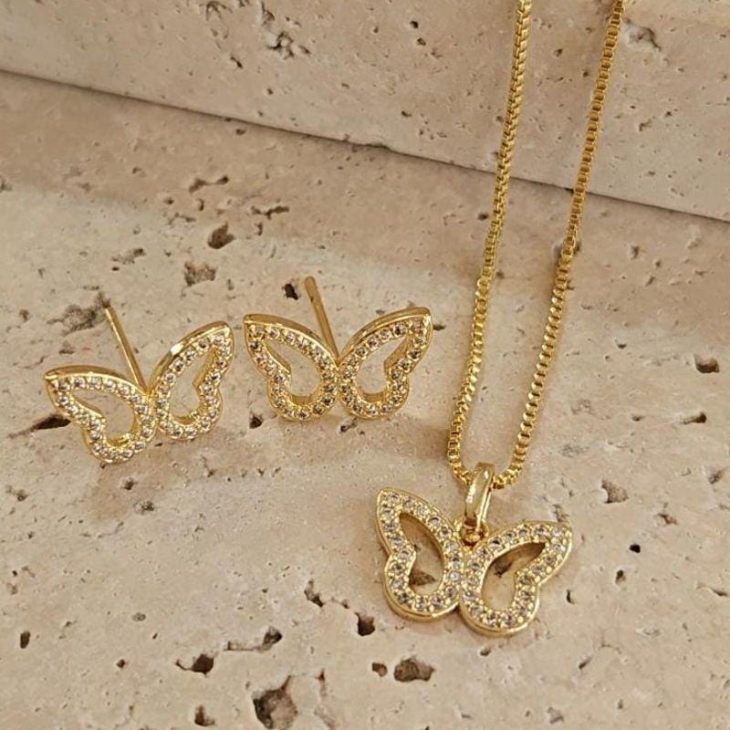 Conjunto Borboleta Cravejada Zirconia 45cm