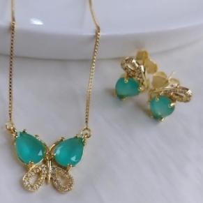Conjunto Borboleta Pedra Verde