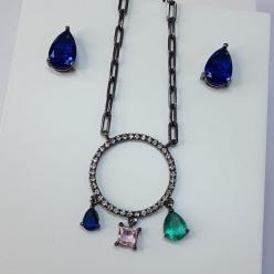 Conjunto Cartier com Circulo Cravejado e Pedras Penduradas