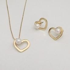 Conjunto Coração com Perola Shell 