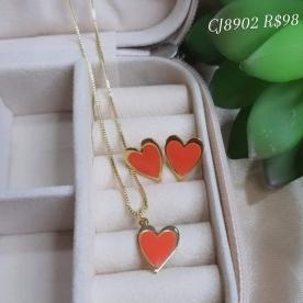Conjunto Coração Com Resina Laranja