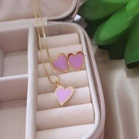 Conjunto Coração Com Resina Lilas