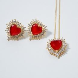 Conjunto Coração Cristal Rubi