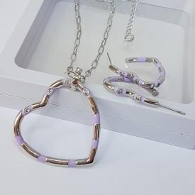 Conjunto Coração Esmaltado Lilás