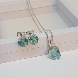 Conjunto Coração Pedra Azul Claro