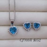 Conjunto Coração Pedra Cravejado Azul