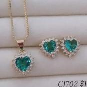 Conjunto Coração Pedra Cravejado Verde