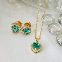 Conjunto Coração Pedra Esmeralda