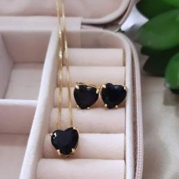 Conjunto Coração Pedra Negra