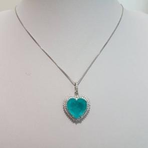 Conjunto Coração Turmalina Paraíba Fusion Cravejada 