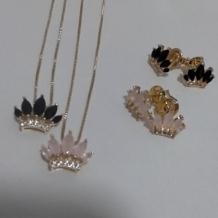 Conjunto Coroa Navete Rose/Preto