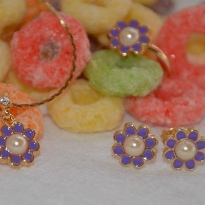 Conjunto Flor Roxa Miolo Perola (Completo)