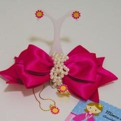Conjunto Florzinha Rosa  1 (Brinco e gargantilha)