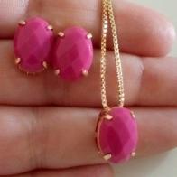 Conjunto Gota/Oval Pedra Colorida 45cm