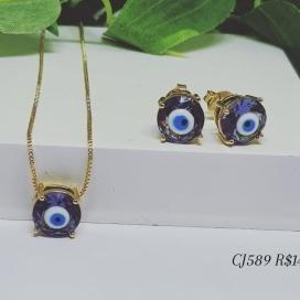 Conjunto Olho Grego Zirconia Lilás