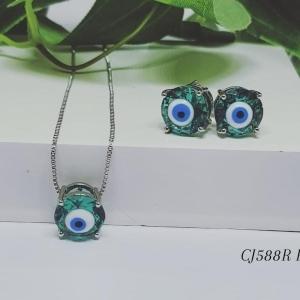 Conjunto Olho Grego Zirconia Verde