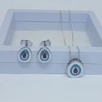 Conjunto Oval Resina com Pedra Vermelha