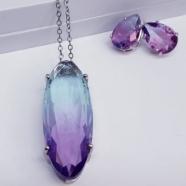 Conjunto Pedra Oval/Gota Roxa 