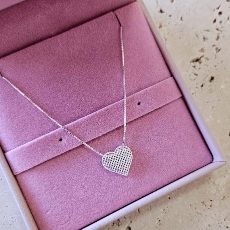 Gargantilha Coração Renda Italiana 45cm