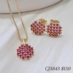 Gargantilha Esferas Cravejado Rosa