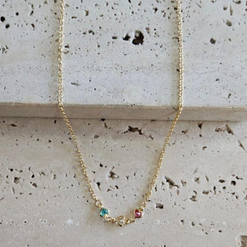 Gargantilha Infantil Três Corações Zirconia 35cm