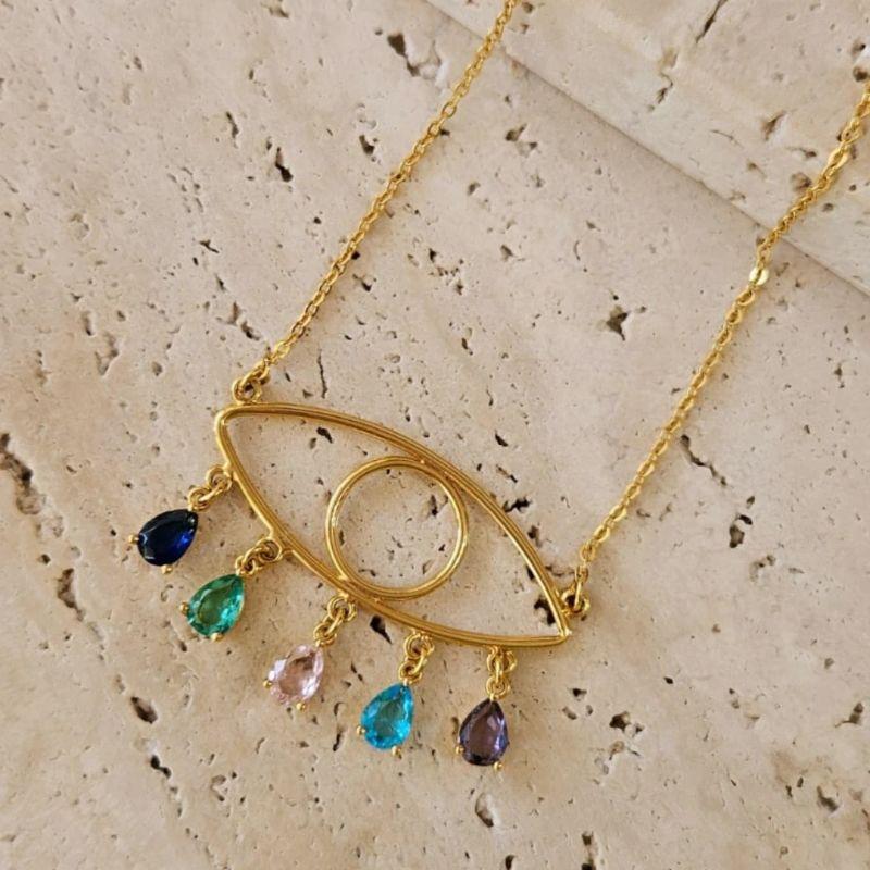 Gargantilha Olho Grego com Pedras Colors 45cm