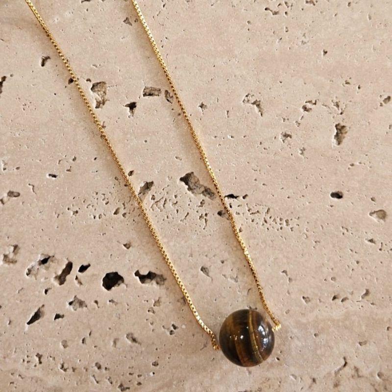 Gargantilha Pedra Natural Olho de Tigre 45cm