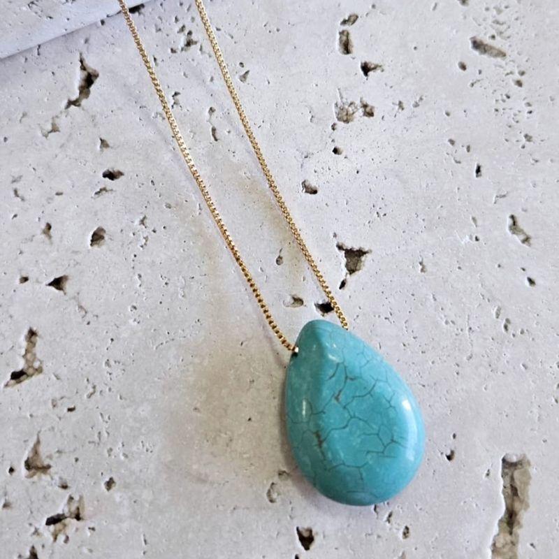 Gargantilha Pedra Natural Turquesa 45cm