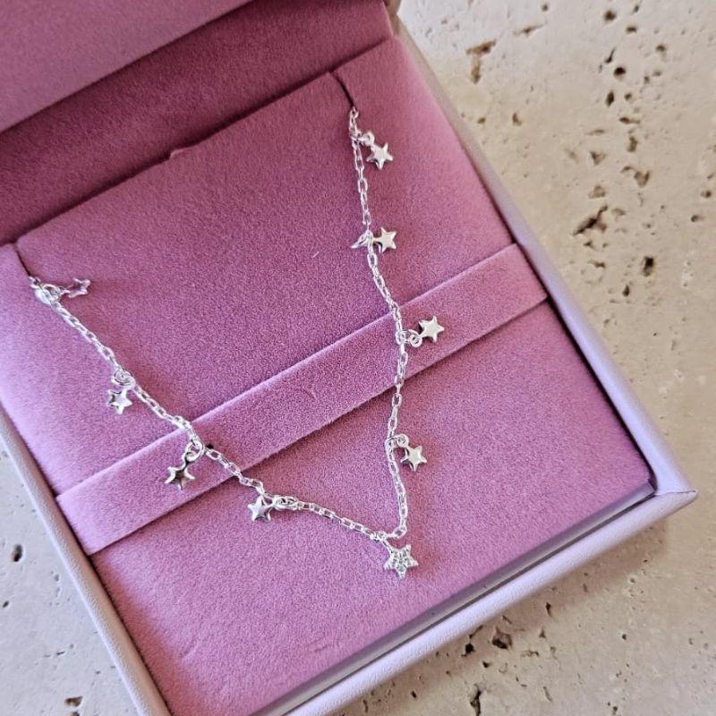 Pulseira Cartier 9 Estrelas Penduradas 18cm Prata