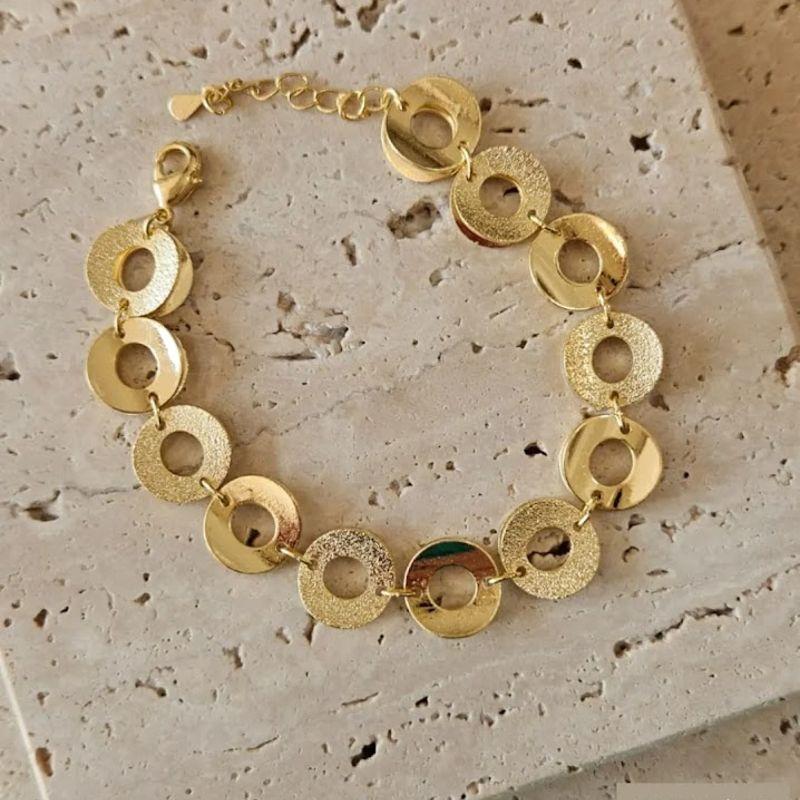 Pulseira Circulos Craquelados e Liso 18cm