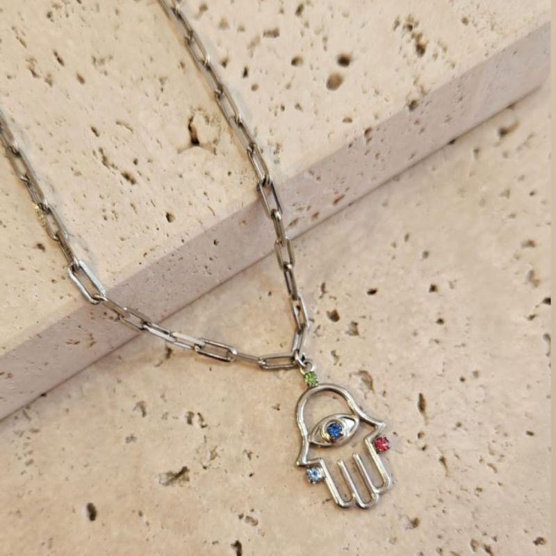 Pulseira Mão de Fatima com Zirconia colorida