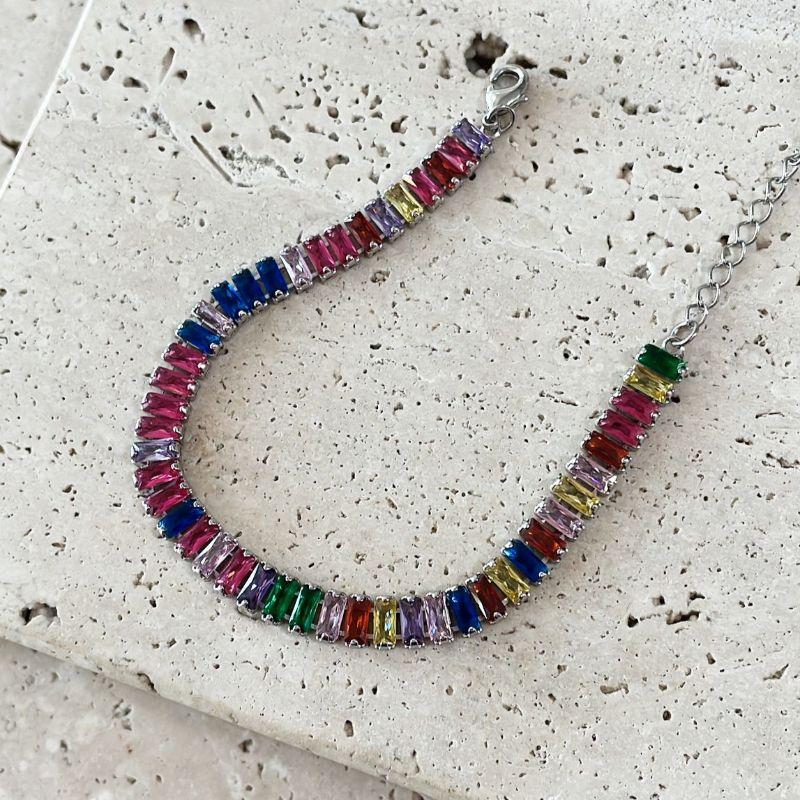 Pulseira Zirconia Baguete Colorida