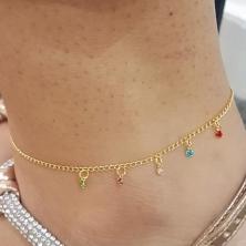 Tornozeleira Zircônias Coloridas Penduradas