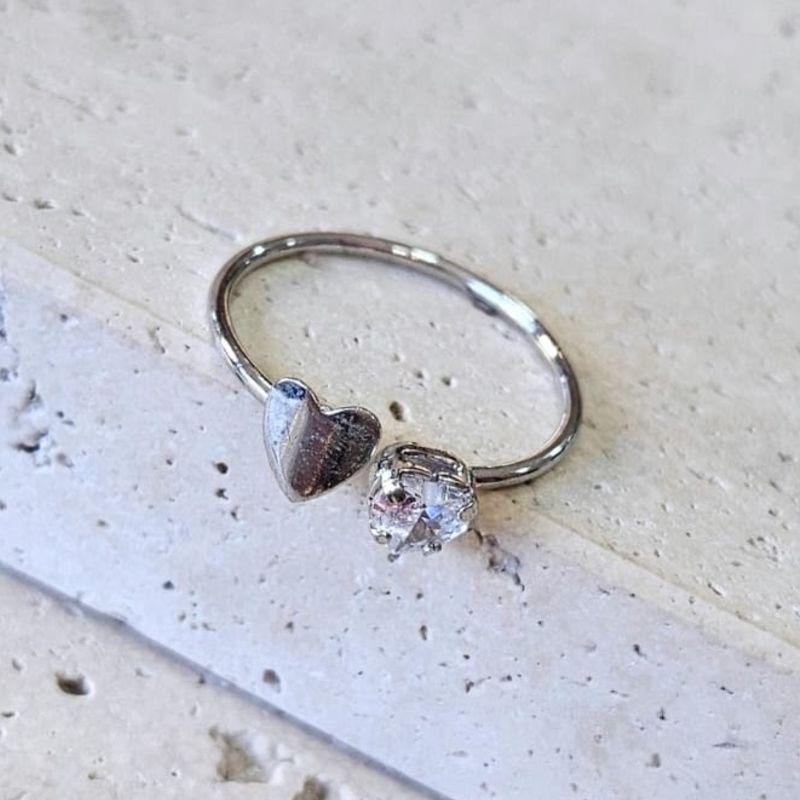 Anel Coração Chapinha e Zirconia R