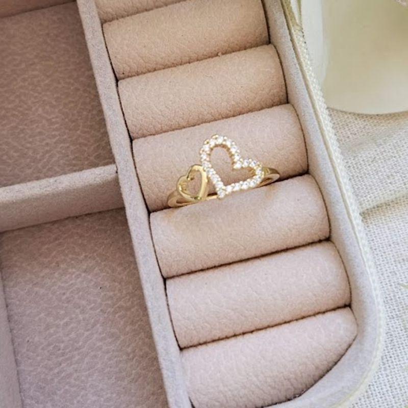 Anel Coração Cravejado e Liso