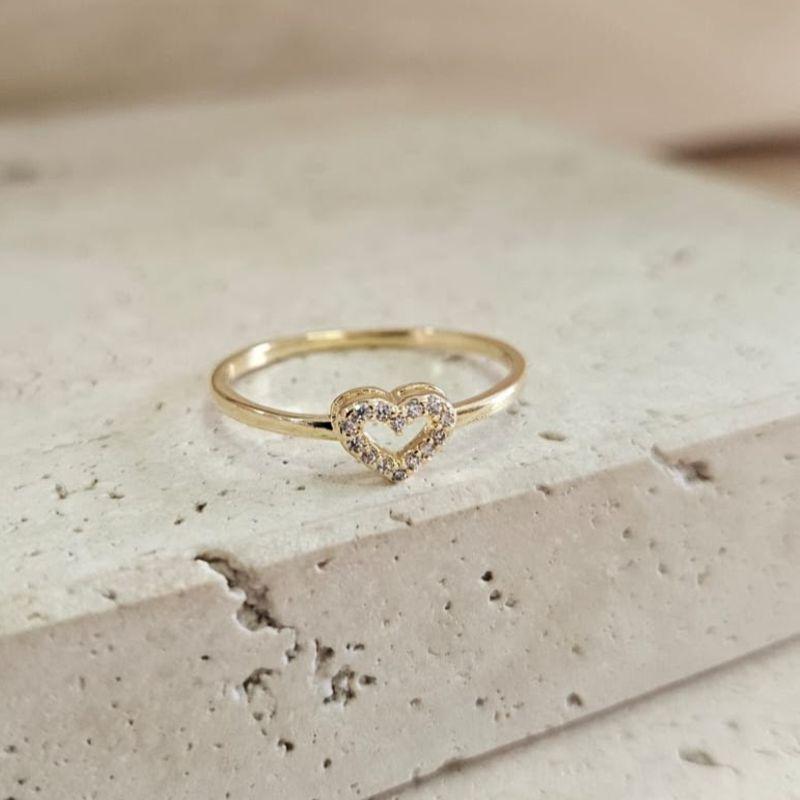 Anel Coração Cravejado Vazado Mini