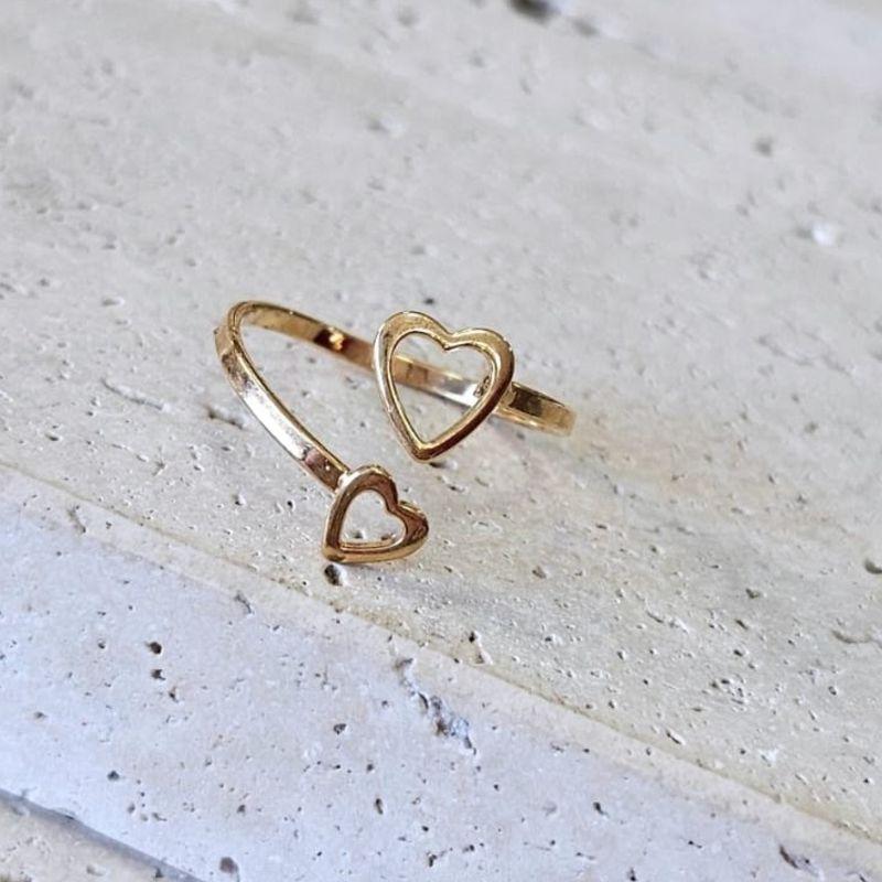 Anel Coração Duplo Ajustavel