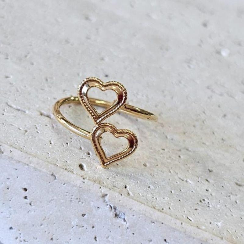 Anel Coração Duplo Vazado Ajustavel
