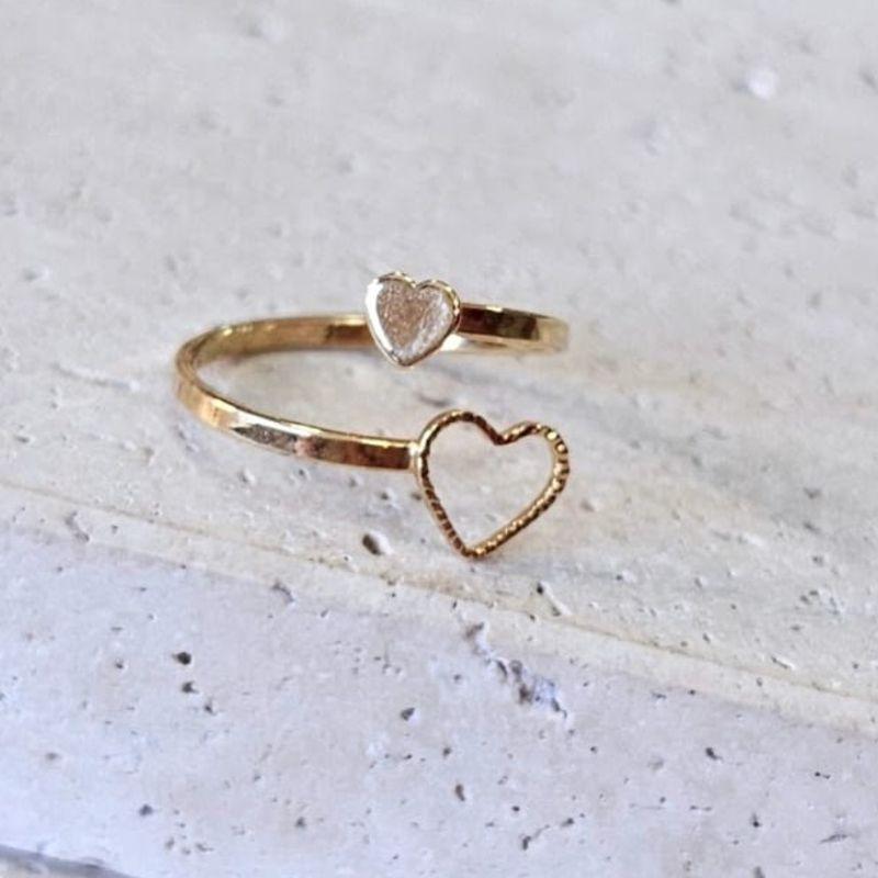 Anel Coração Duplo Vazado e Cheio Regulável