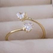 Anel Coração Duplo Zirconia Regulável 