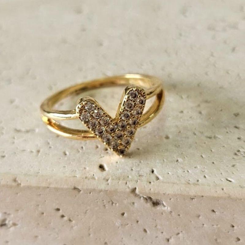 Anel Coração Magro Cravejado