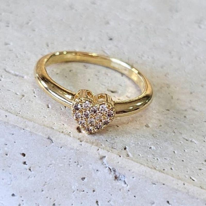 Anel Coração Solitario Cravejado