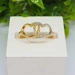 Anel Dois Corações Vazados com Aplique
