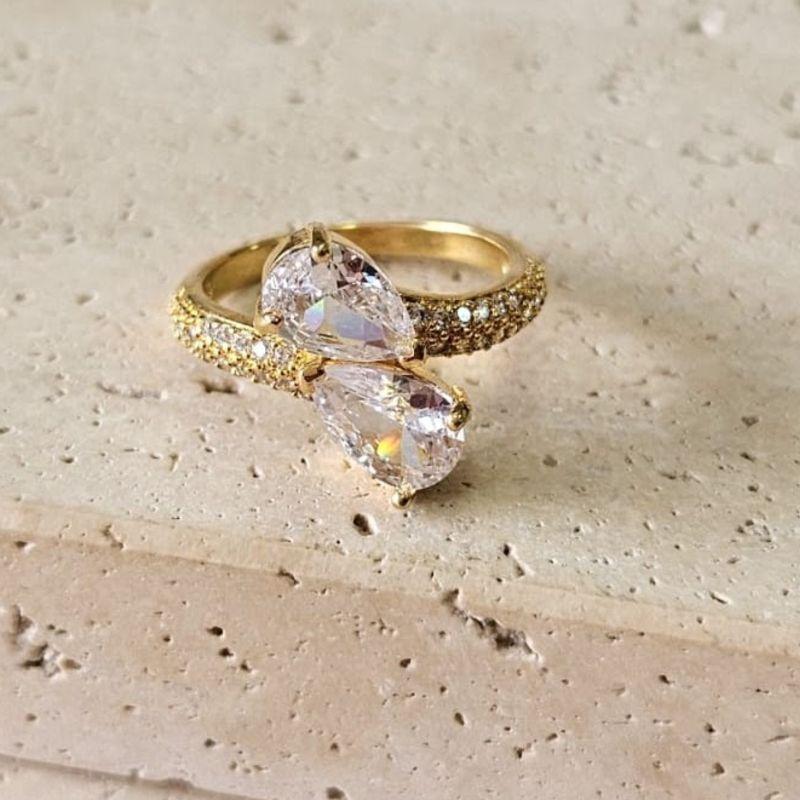 Anel Duas Gotas com Zirconia