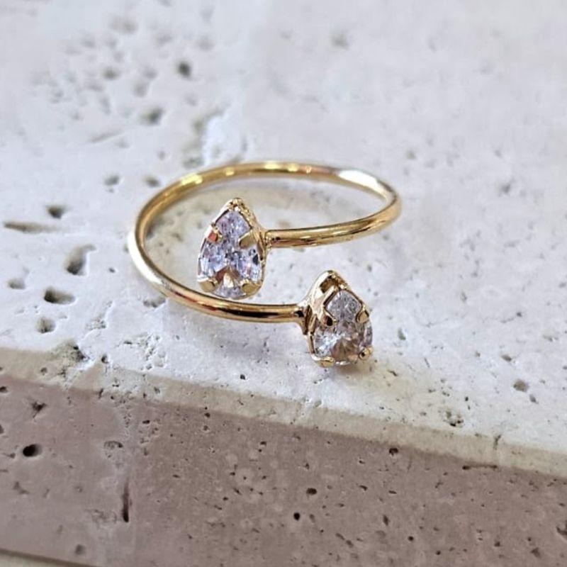 Anel Gota Duplo Zirconia Regulável
