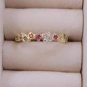 Anel Meia Aliança Zirconias Colorida