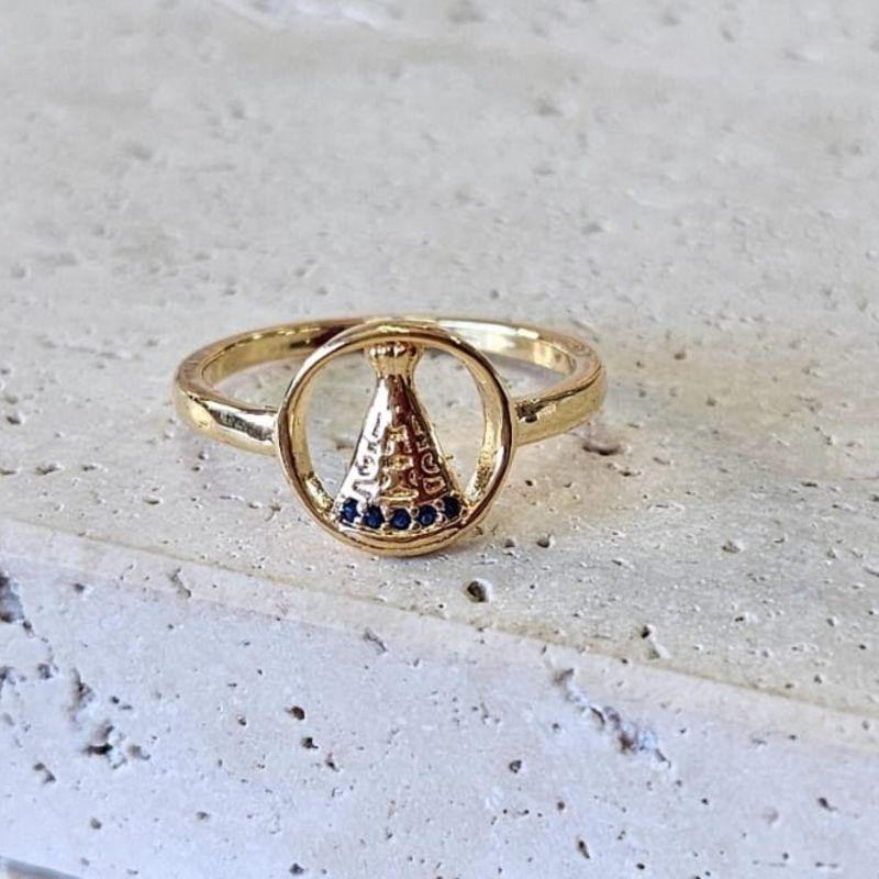 Anel Nossa Senhora Cravejado Zirconia Azul