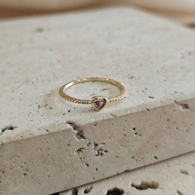 Anel Solitario Coração Zirconia Peq Aro Texturizado